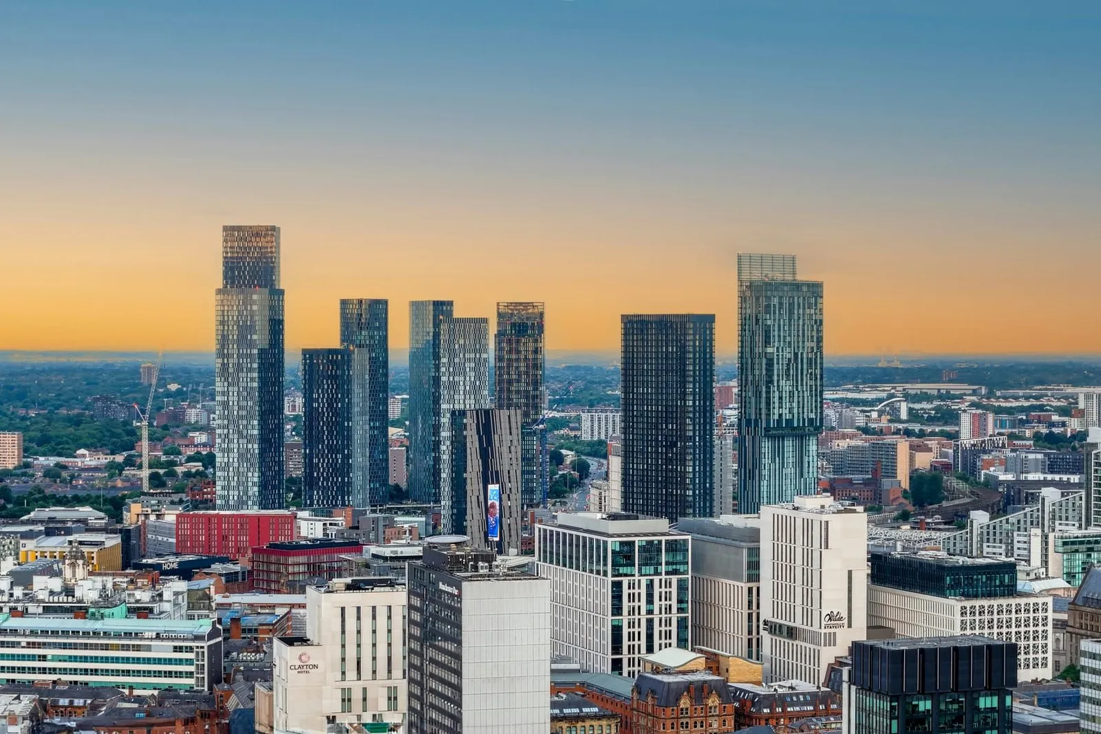 Manchester skyline — our UK base